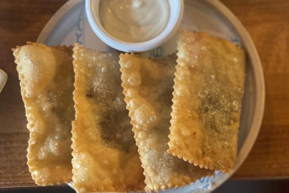 beef pastry Made in Brazil, Pastel de carne, a light and crsipy pastry filled with minced meat